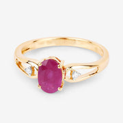 Bids.com 0.95 Carat Genuine Ruby and White Diamond 14K Yellow Gold Ring Rings