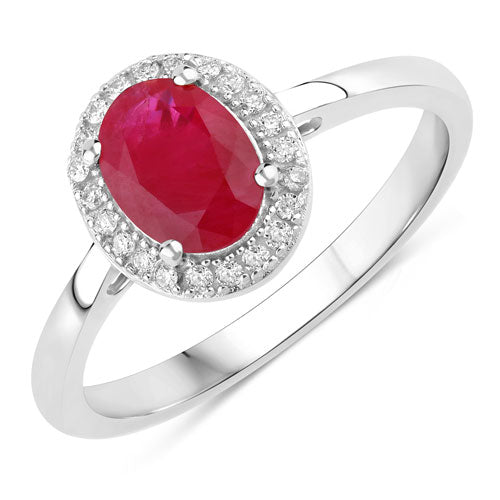 Bids.com 1.06 Carat Genuine Ruby and White Diamond 14K White Gold Ring Rings