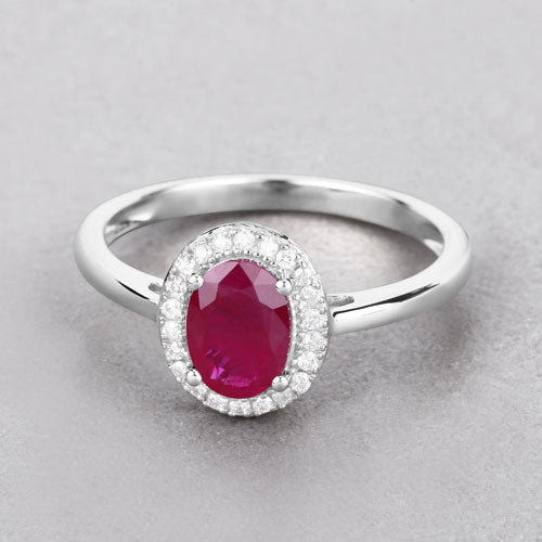 Bids.com 1.06 Carat Genuine Ruby and White Diamond 14K White Gold Ring Rings