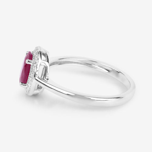 Bids.com 1.06 Carat Genuine Ruby and White Diamond 14K White Gold Ring Rings