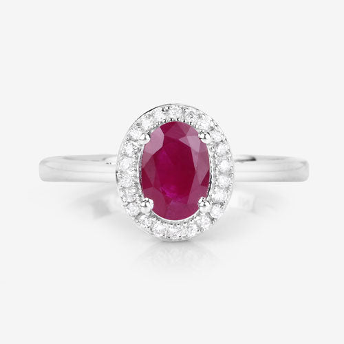 Bids.com 1.06 Carat Genuine Ruby and White Diamond 14K White Gold Ring Rings