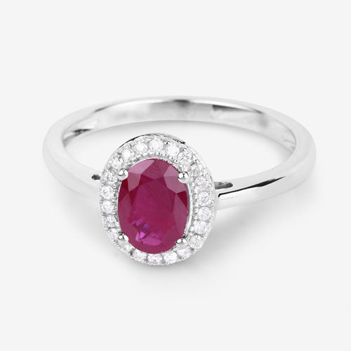 Bids.com 1.06 Carat Genuine Ruby and White Diamond 14K White Gold Ring Rings