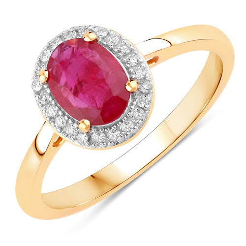 Bids.com 1.06 Carat Genuine Ruby and White Diamond 14K Yellow Gold Ring Rings
