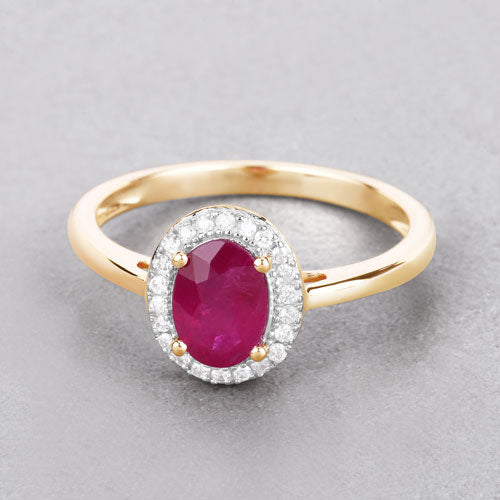 Bids.com 1.06 Carat Genuine Ruby and White Diamond 14K Yellow Gold Ring Rings