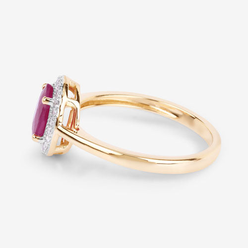 Bids.com 1.06 Carat Genuine Ruby and White Diamond 14K Yellow Gold Ring Rings