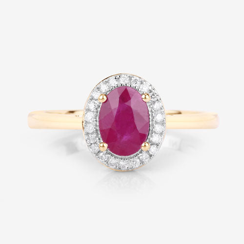 Bids.com 1.06 Carat Genuine Ruby and White Diamond 14K Yellow Gold Ring Rings