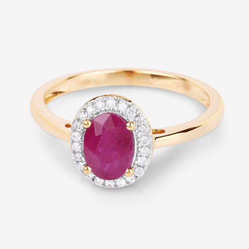 Bids.com 1.06 Carat Genuine Ruby and White Diamond 14K Yellow Gold Ring Rings