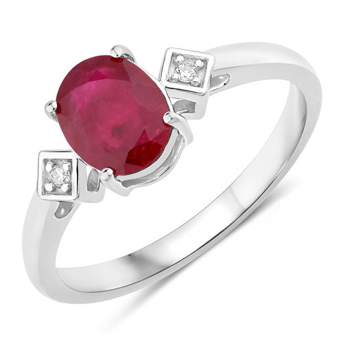 Bids.com 1.22 Carat Genuine Ruby and White Diamond 14K White Gold Ring Rings