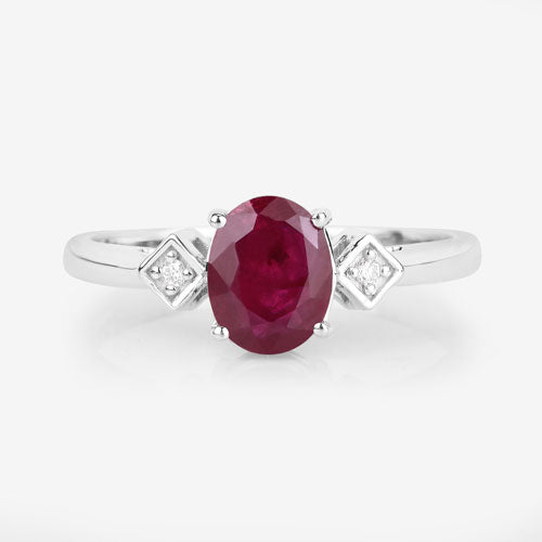 Bids.com 1.22 Carat Genuine Ruby and White Diamond 14K White Gold Ring Rings
