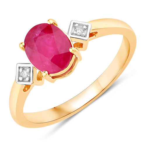 Bids.com 1.22 Carat Genuine Ruby and White Diamond 14K Yellow Gold Ring Rings