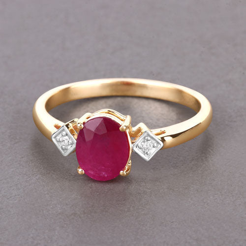 Bids.com 1.22 Carat Genuine Ruby and White Diamond 14K Yellow Gold Ring Rings