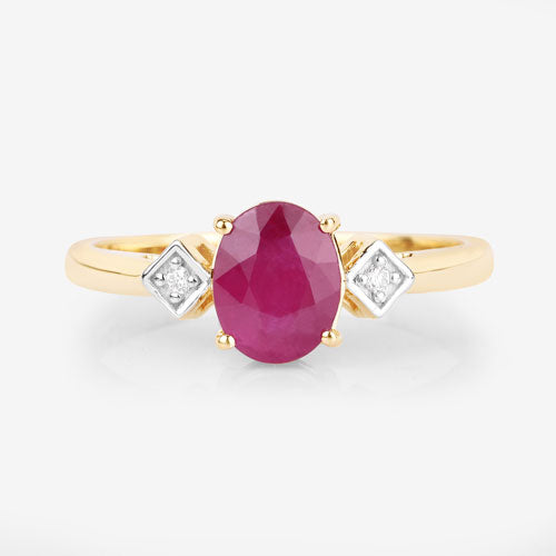 Bids.com 1.22 Carat Genuine Ruby and White Diamond 14K Yellow Gold Ring Rings