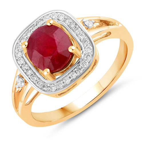 Bids.com 1.67 Carat Genuine Ruby and White Diamond 14K Yellow Gold Ring Rings