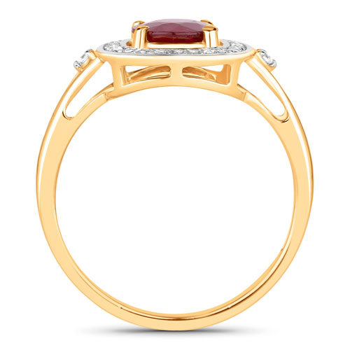 Bids.com 1.67 Carat Genuine Ruby and White Diamond 14K Yellow Gold Ring Rings