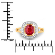 Bids.com 1.67 Carat Genuine Ruby and White Diamond 14K Yellow Gold Ring Rings