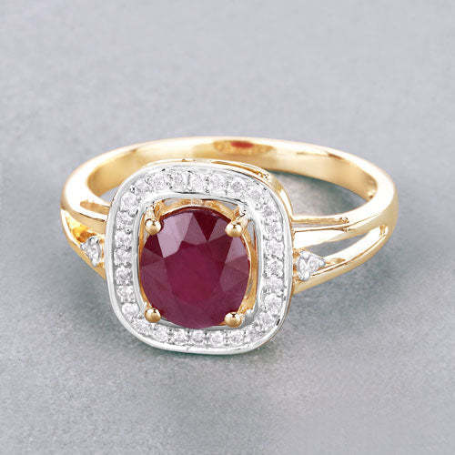 Bids.com 1.67 Carat Genuine Ruby and White Diamond 14K Yellow Gold Ring Rings
