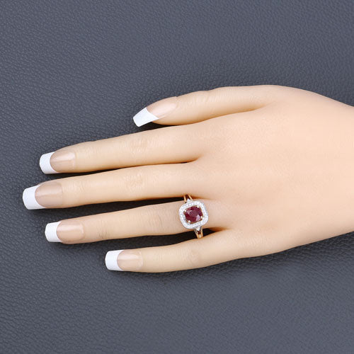 Bids.com 1.67 Carat Genuine Ruby and White Diamond 14K Yellow Gold Ring Rings