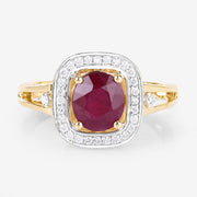 Bids.com 1.67 Carat Genuine Ruby and White Diamond 14K Yellow Gold Ring Rings