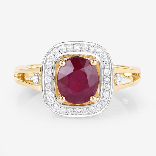 Bids.com 1.67 Carat Genuine Ruby and White Diamond 14K Yellow Gold Ring Rings