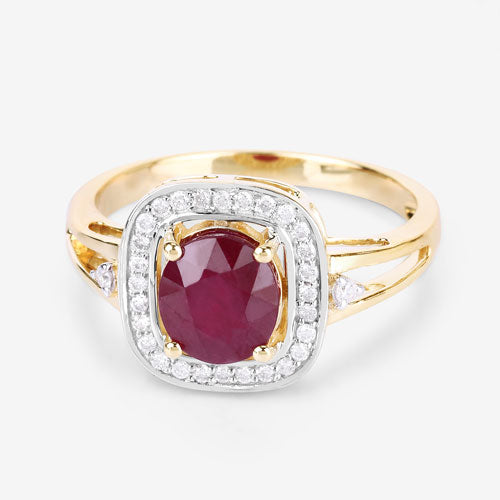 Bids.com 1.67 Carat Genuine Ruby and White Diamond 14K Yellow Gold Ring Rings