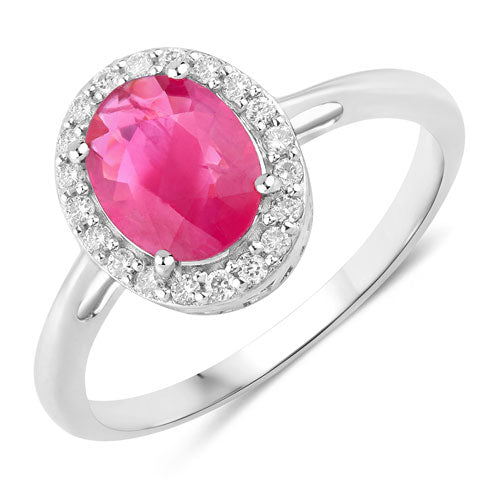 Bids.com 1.83 Carat Genuine Ruby and White Diamond 14K White Gold Ring Rings
