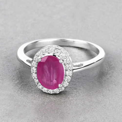 Bids.com 1.83 Carat Genuine Ruby and White Diamond 14K White Gold Ring Rings