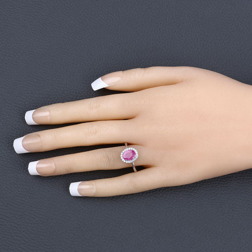 Bids.com 1.83 Carat Genuine Ruby and White Diamond 14K White Gold Ring Rings