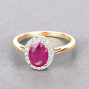 Bids.com 1.83 Carat Genuine Ruby and White Diamond 14K Yellow Gold Ring Rings