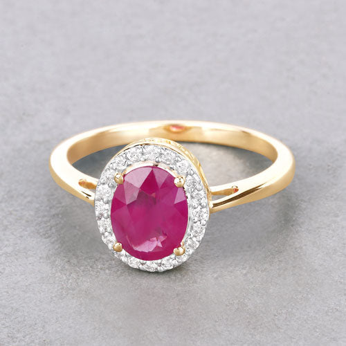 Bids.com 1.83 Carat Genuine Ruby and White Diamond 14K Yellow Gold Ring Rings