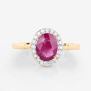 Bids.com 1.83 Carat Genuine Ruby and White Diamond 14K Yellow Gold Ring Rings