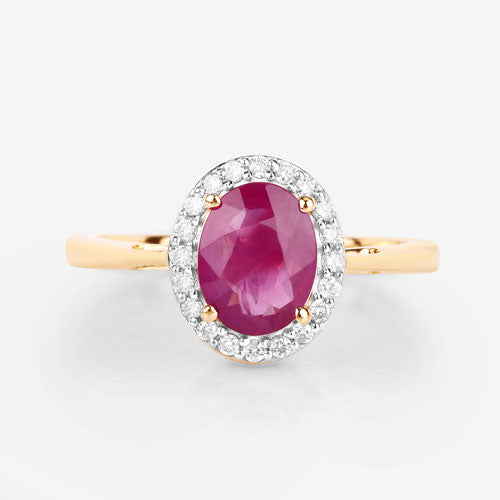 Bids.com 1.83 Carat Genuine Ruby and White Diamond 14K Yellow Gold Ring Rings