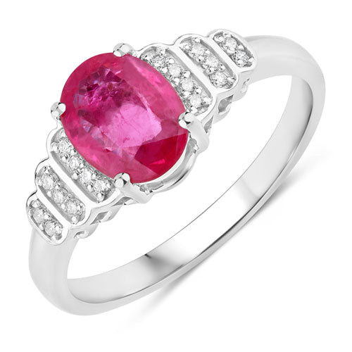 Bids.com 1.52 Carat Genuine Ruby and White Diamond 14K White Gold Ring Rings