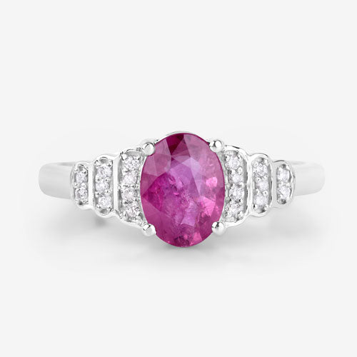 Bids.com 1.52 Carat Genuine Ruby and White Diamond 14K White Gold Ring Rings