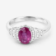 Bids.com 1.52 Carat Genuine Ruby and White Diamond 14K White Gold Ring Rings