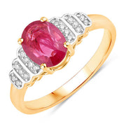 Bids.com 1.52 Carat Genuine Ruby and White Diamond 14K Yellow Gold Ring Rings