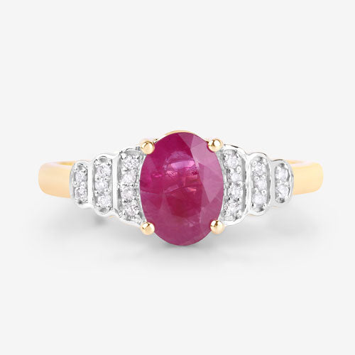 Bids.com 1.52 Carat Genuine Ruby and White Diamond 14K Yellow Gold Ring Rings