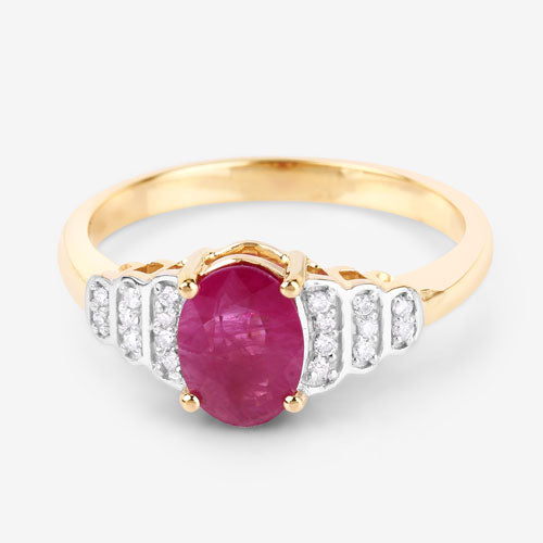 Bids.com 1.52 Carat Genuine Ruby and White Diamond 14K Yellow Gold Ring Rings