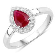 Bids.com 1.02 Carat Genuine Ruby and White Diamond 14K White Gold Ring Rings