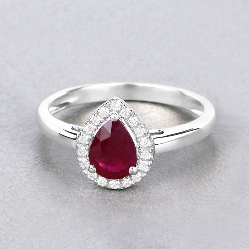 Bids.com 1.02 Carat Genuine Ruby and White Diamond 14K White Gold Ring Rings