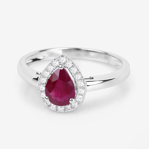 Bids.com 1.02 Carat Genuine Ruby and White Diamond 14K White Gold Ring Rings