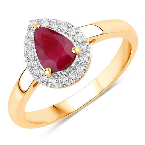Bids.com 1.02 Carat Genuine Ruby and White Diamond 14K Yellow Gold Ring Rings