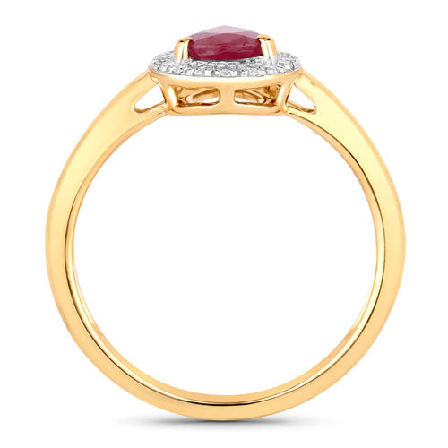 Bids.com 1.02 Carat Genuine Ruby and White Diamond 14K Yellow Gold Ring Rings