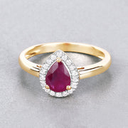 Bids.com 1.02 Carat Genuine Ruby and White Diamond 14K Yellow Gold Ring Rings