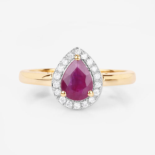 Bids.com 1.02 Carat Genuine Ruby and White Diamond 14K Yellow Gold Ring Rings