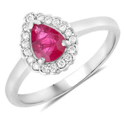 Bids.com 0.94 Carat Genuine Ruby and White Diamond 14K White Gold Ring Rings