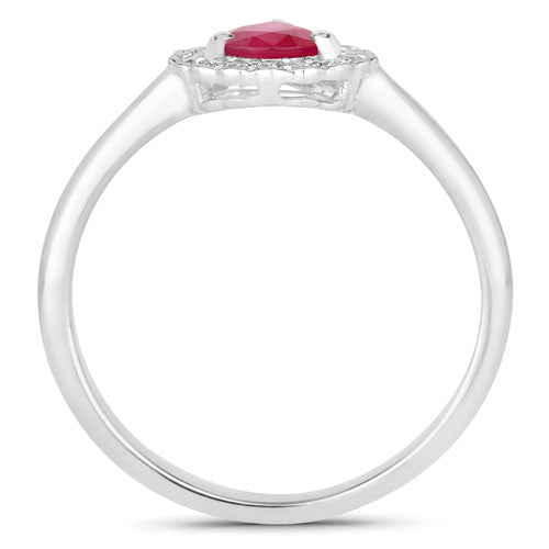 Bids.com 0.94 Carat Genuine Ruby and White Diamond 14K White Gold Ring Rings