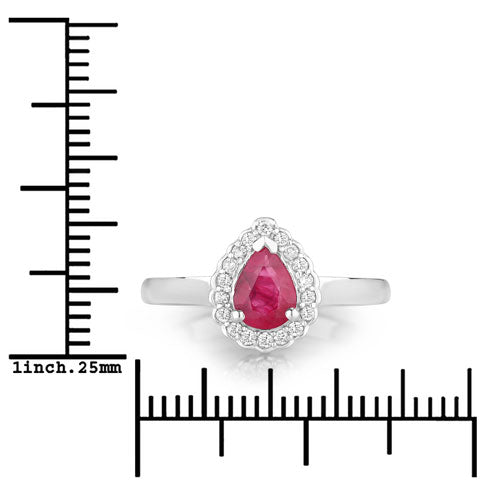 Bids.com 0.94 Carat Genuine Ruby and White Diamond 14K White Gold Ring Rings