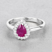 Bids.com 0.94 Carat Genuine Ruby and White Diamond 14K White Gold Ring Rings