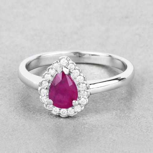 Bids.com 0.94 Carat Genuine Ruby and White Diamond 14K White Gold Ring Rings