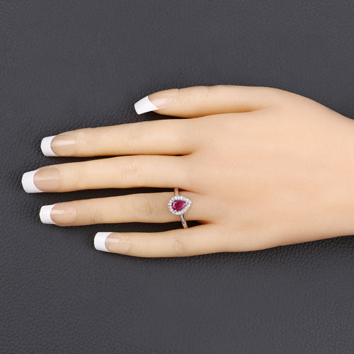 Bids.com 0.94 Carat Genuine Ruby and White Diamond 14K White Gold Ring Rings